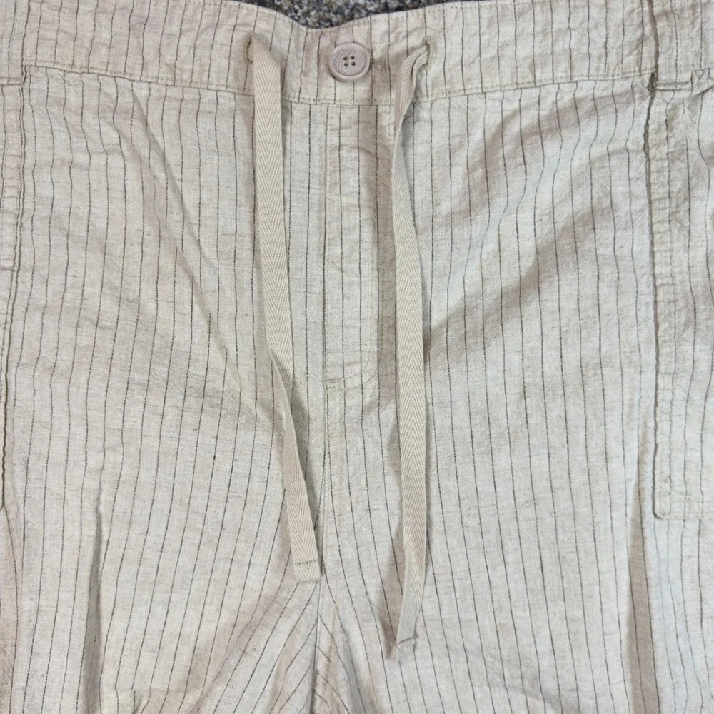 Lane Bryant‎ Pinstripe Linen Blend Shorts Beige Plus Size 22/24 Drawstring Waist